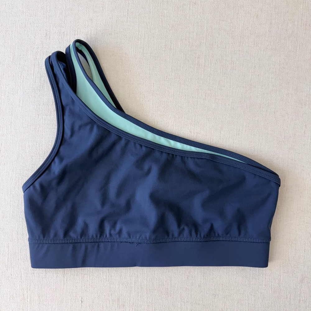 Fourlaps Sports Bra Womens Medium Navy Blue One Shoulder Double Strap Activewear